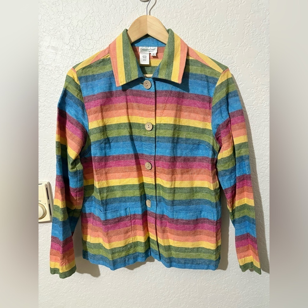 Coldwater Creek Rainbow Striped Linen Blend Shirt Jacket Small - Picture 1 of 6